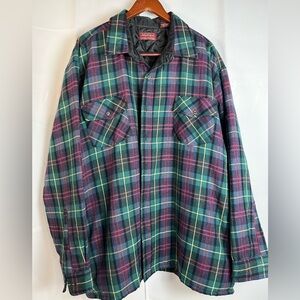 Vintage Allen Winfield Mens Button Up Tartan Plaid Wool Blend Shacket Quilted 3X